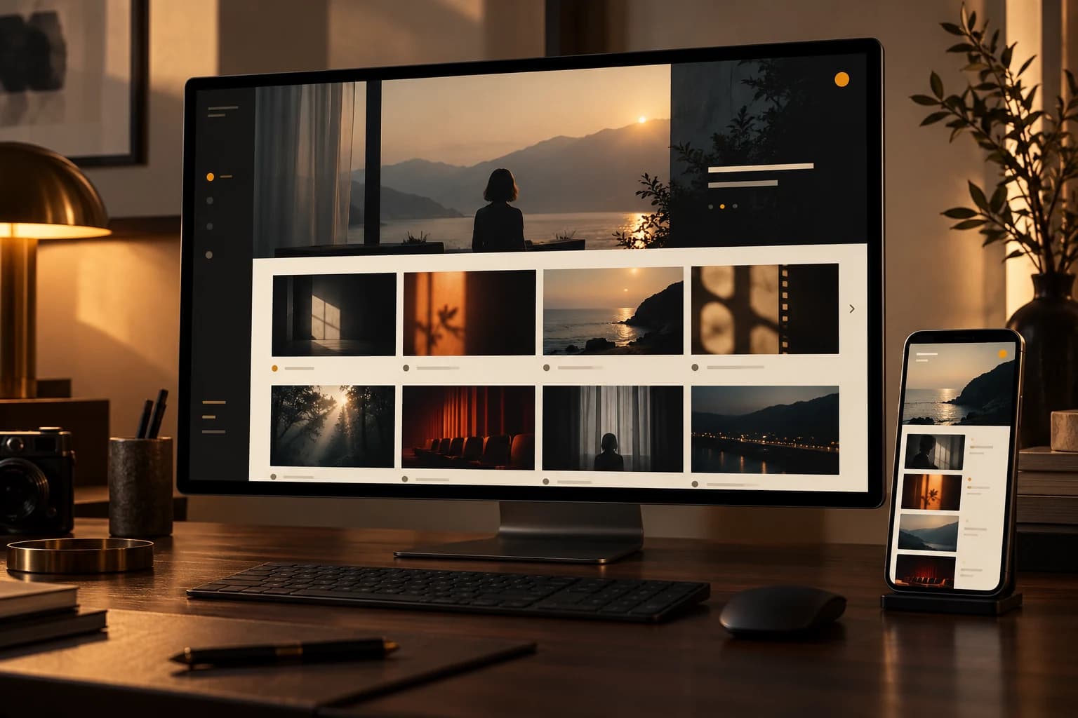 Independent cinema archive interface concept on desktop and mobile screens
